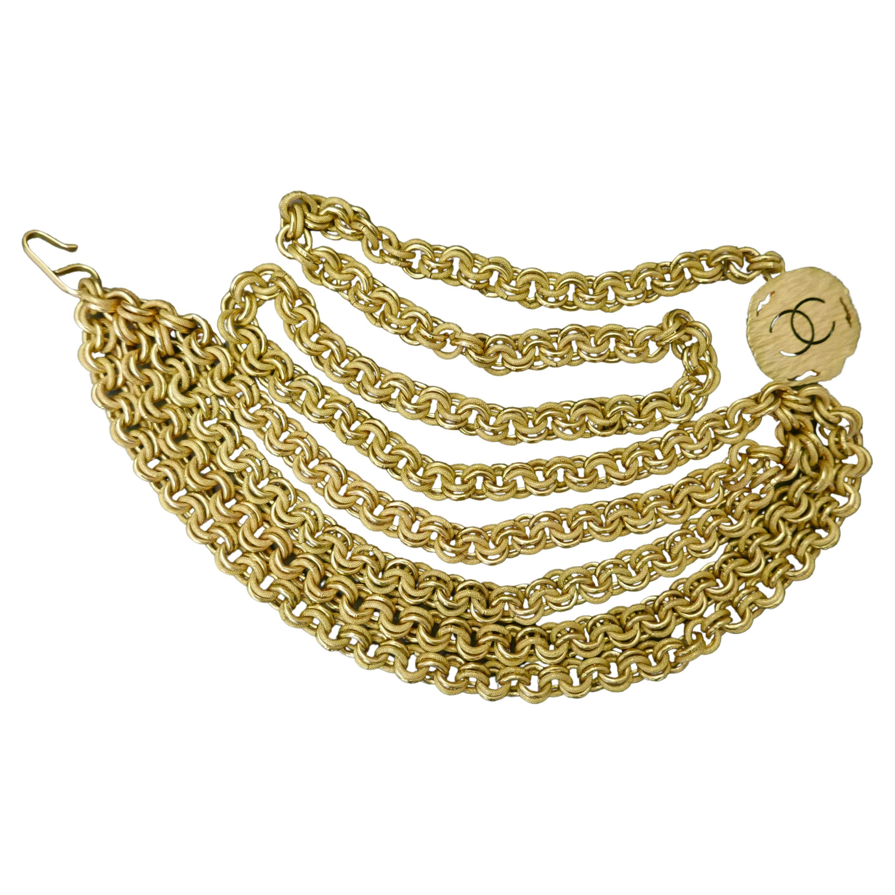 1994 Vintage CHANEL Gold Toned Quadruple Chain Belt Necklace For Sale