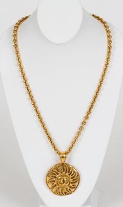 1994 Vintage Chanel Large Sun Logo Pendant Necklace