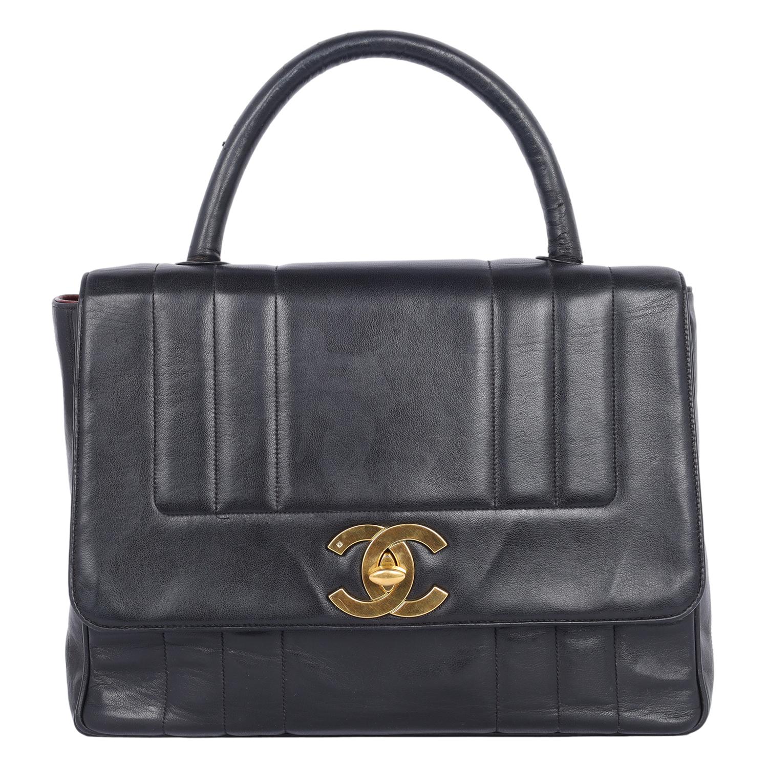 Black 1994 Vintage Chanel Mademoiselle Jumbo Flap Top Handle Bag For Sale