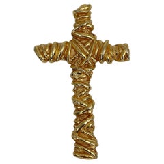1994 Vintage Christian Lacroix Gold Tone Cross Pin Brooch