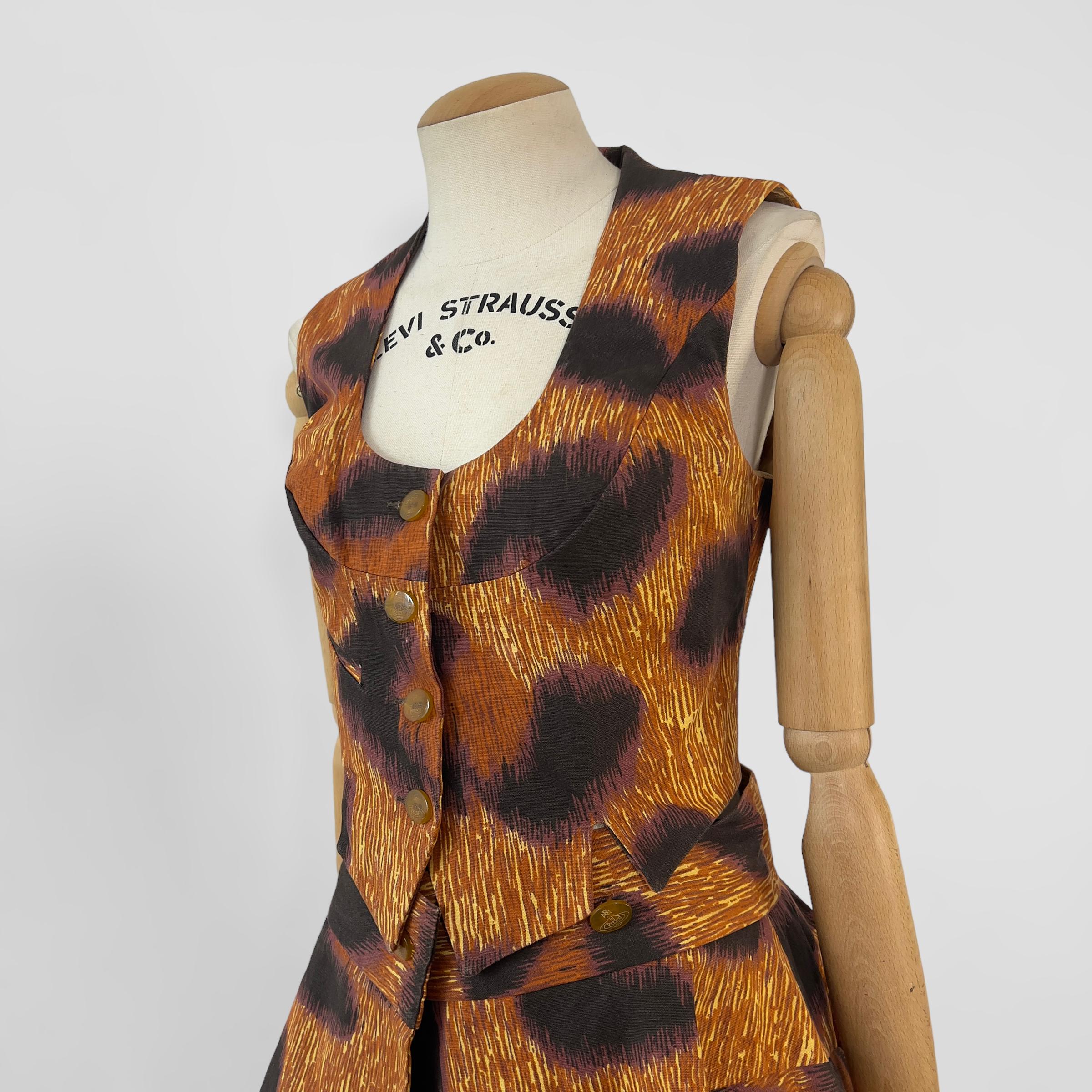 1994 Vivienne Westwood 3-piece Leopard skirt, vest and jacket suit   For Sale 1
