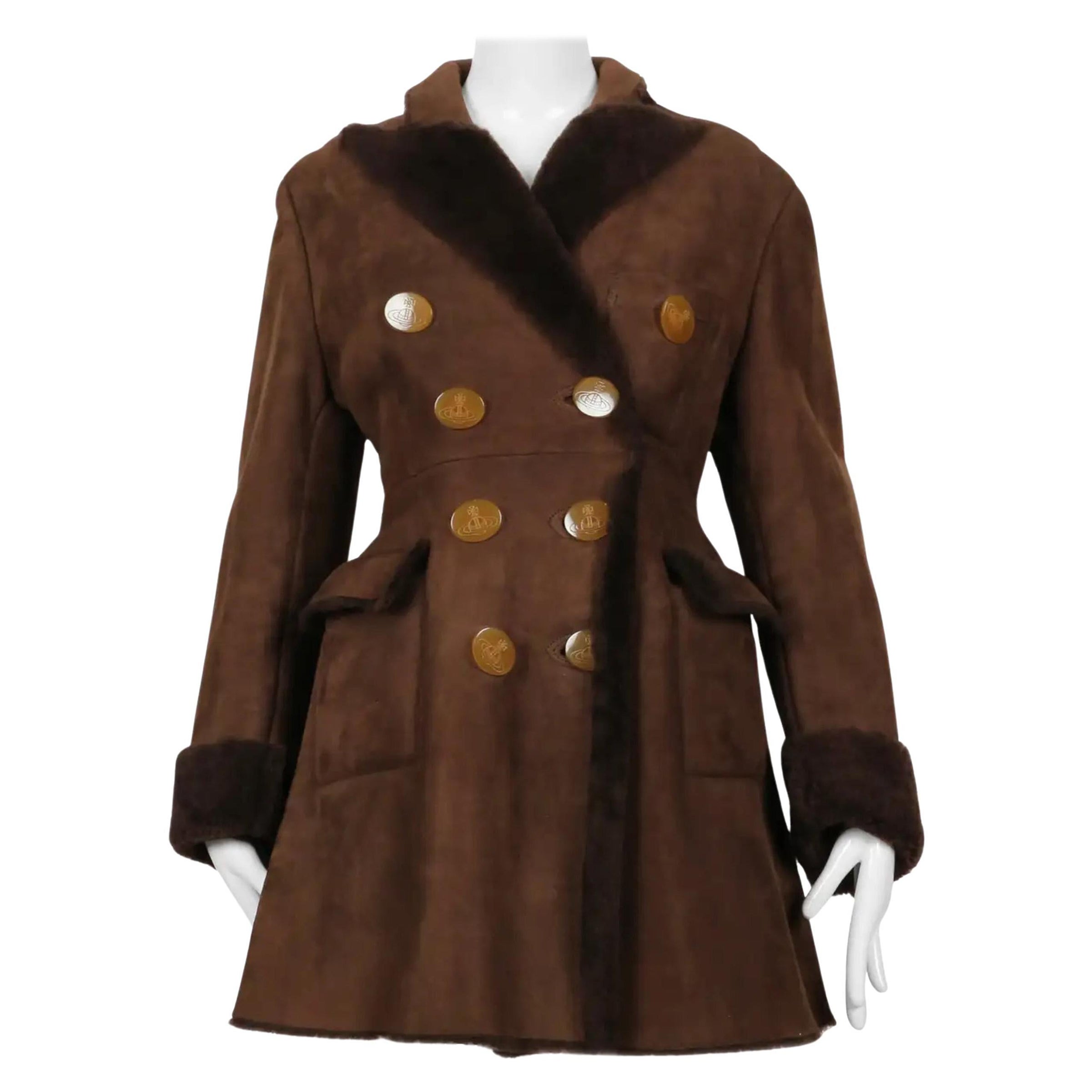 1994 VIVIENNE WESTWOOD brown shearling coat with orb buttons
