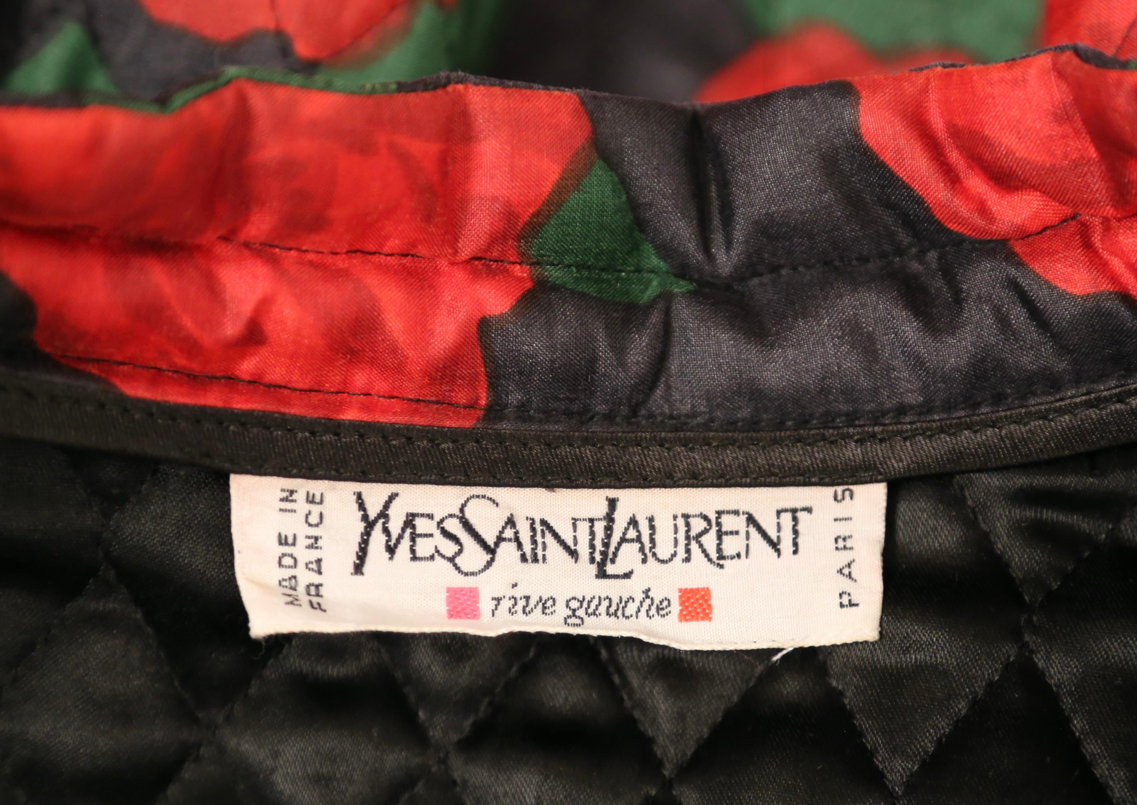 1994 YVES SAINT LAURENT rose printed silk quilted RUNWAY jacket For Sale 5