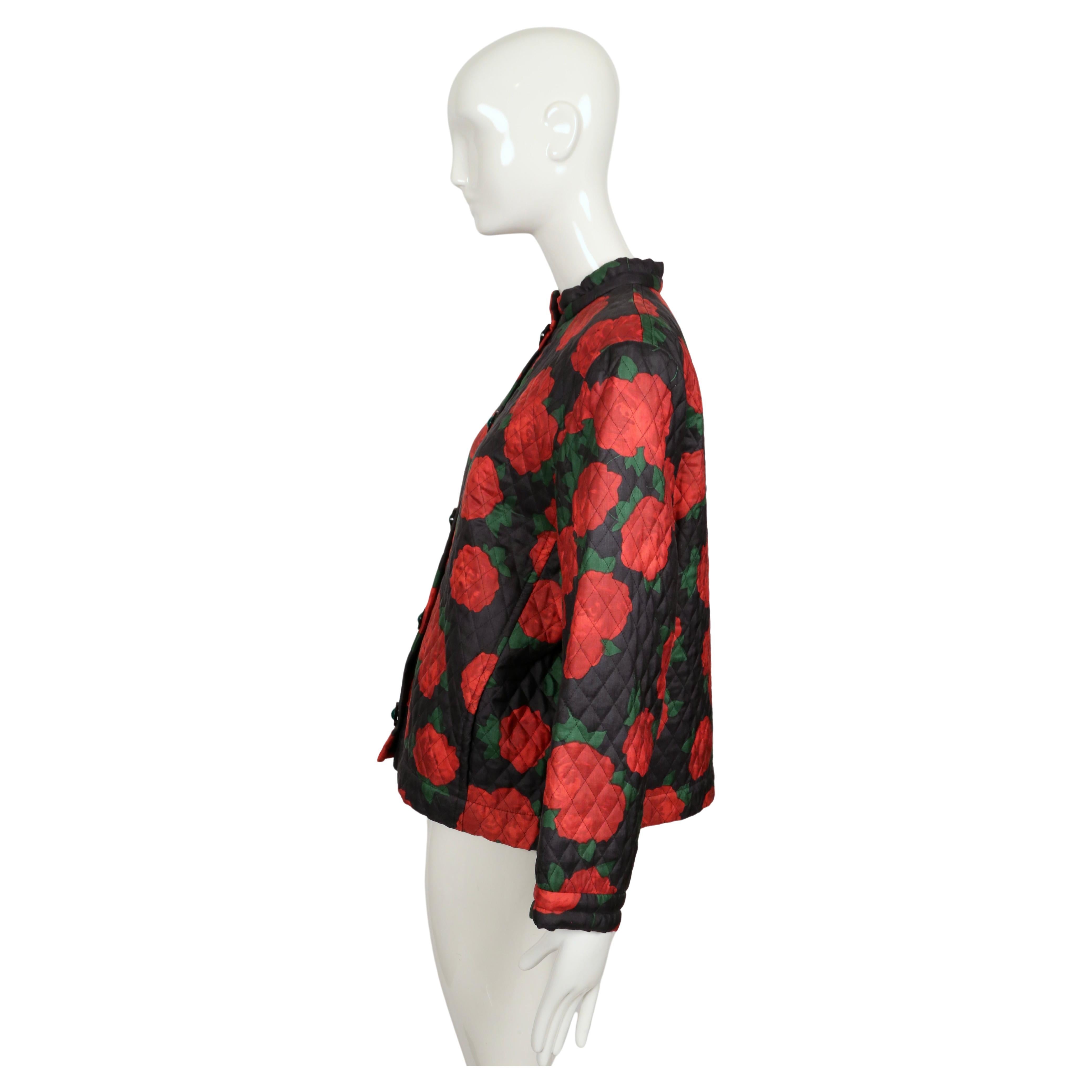 1994 YVES SAINT LAURENT rose printed silk quilted RUNWAY jacket In Good Condition For Sale In San Fransisco, CA
