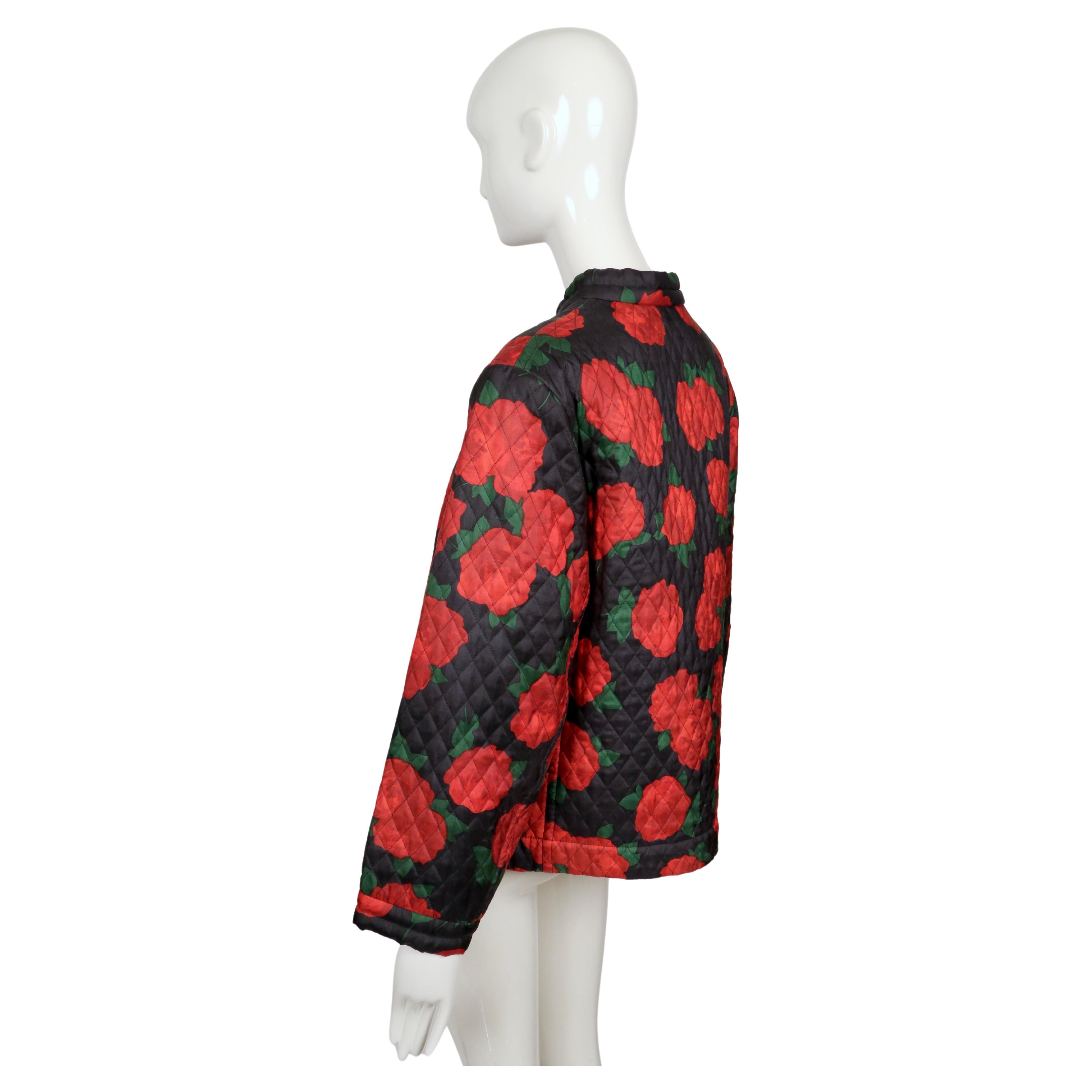 Women's or Men's 1994 YVES SAINT LAURENT rose printed silk quilted RUNWAY jacket For Sale