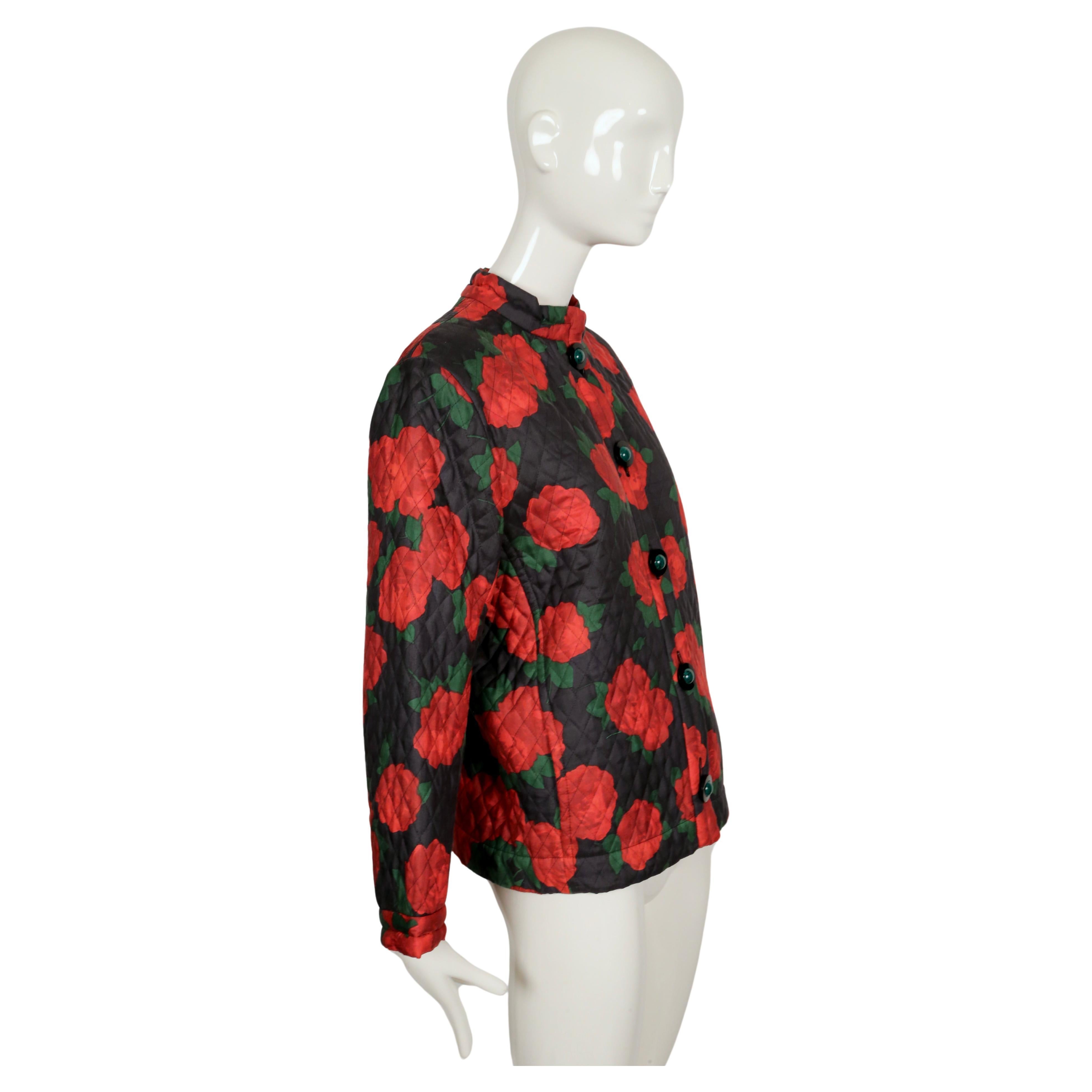 1994 YVES SAINT LAURENT rose printed silk quilted RUNWAY jacket For Sale 1