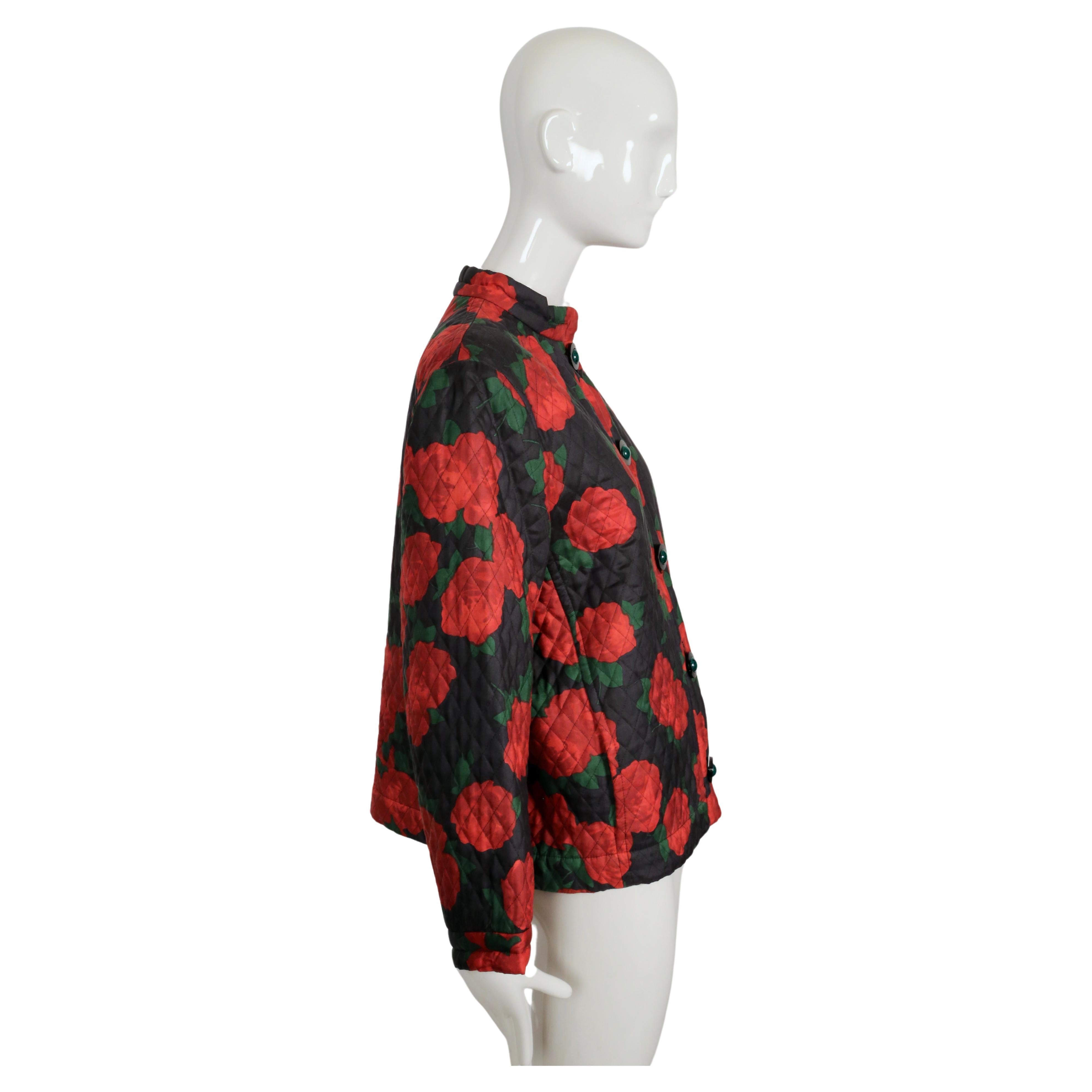 1994 YVES SAINT LAURENT rose printed silk quilted RUNWAY jacket For Sale 2