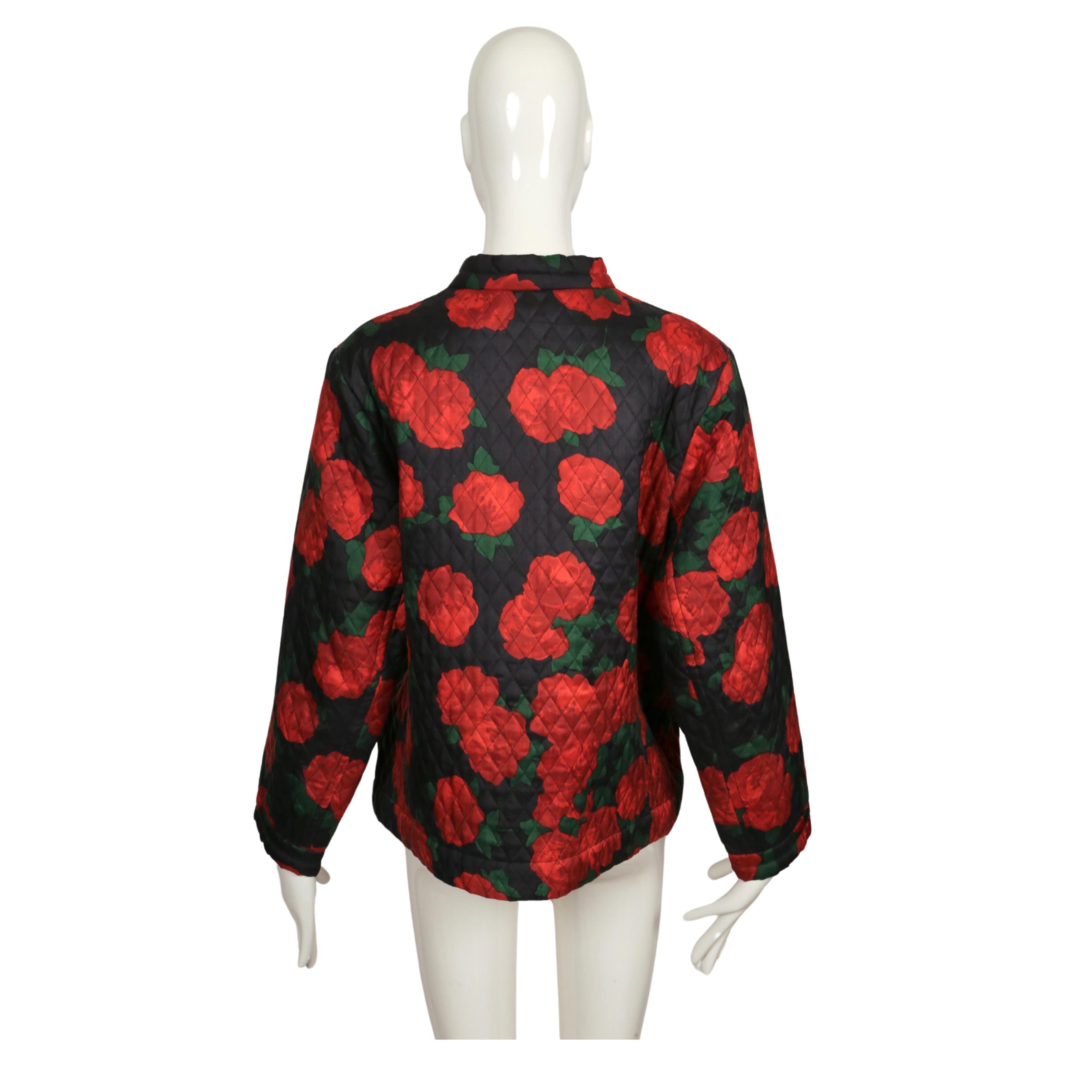 1994 YVES SAINT LAURENT rose printed silk quilted RUNWAY jacket For Sale 3
