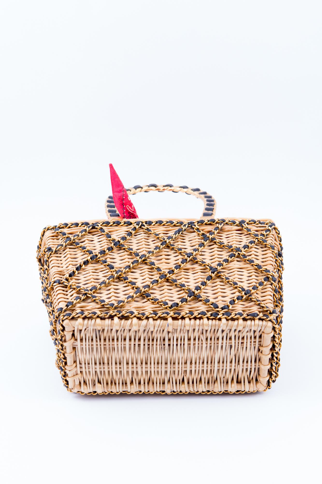 1994s Chanel Collector Catwalk Beige and Red Wicker Basket Bag 2