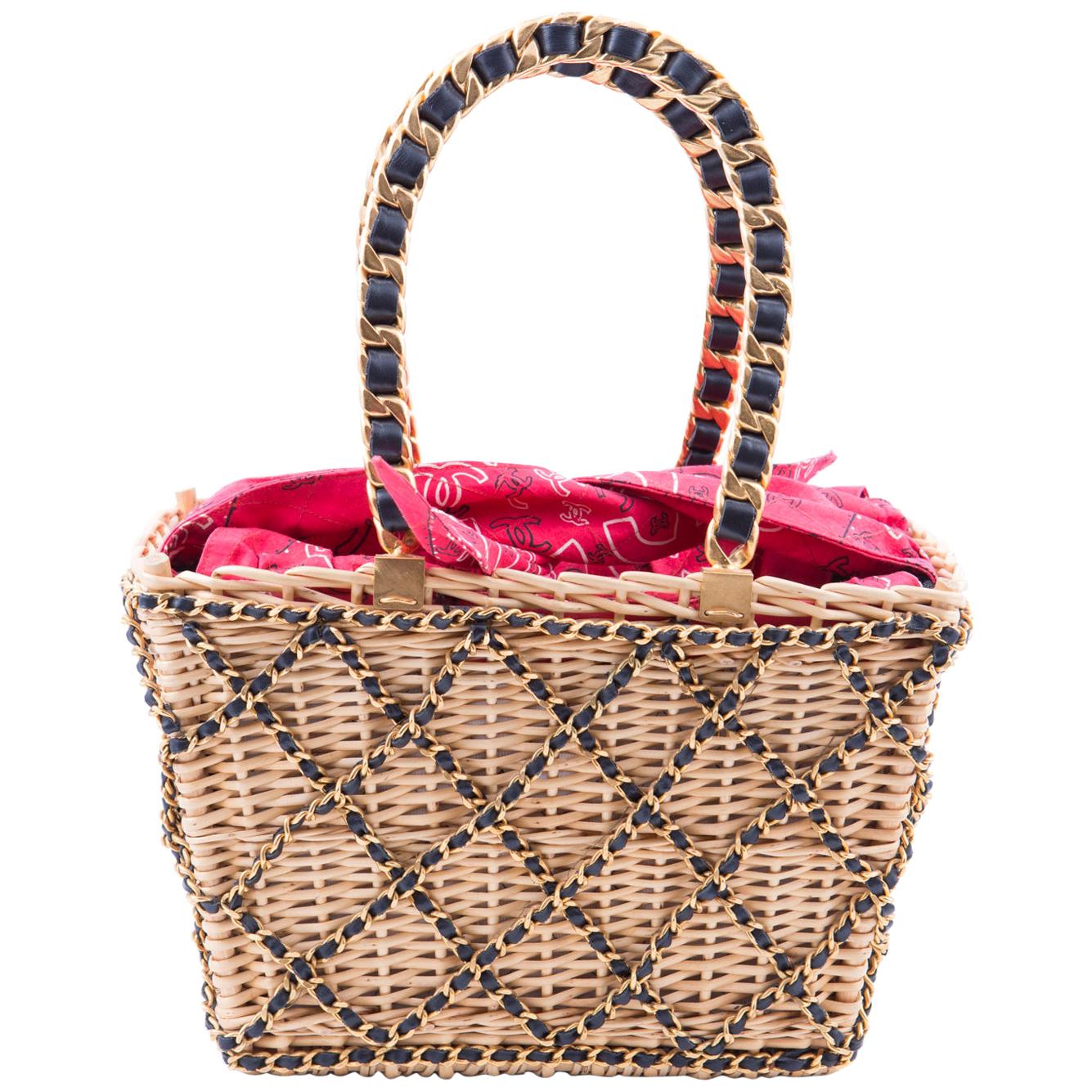 1994s Chanel Collector Catwalk Beige and Red Wicker Basket Bag