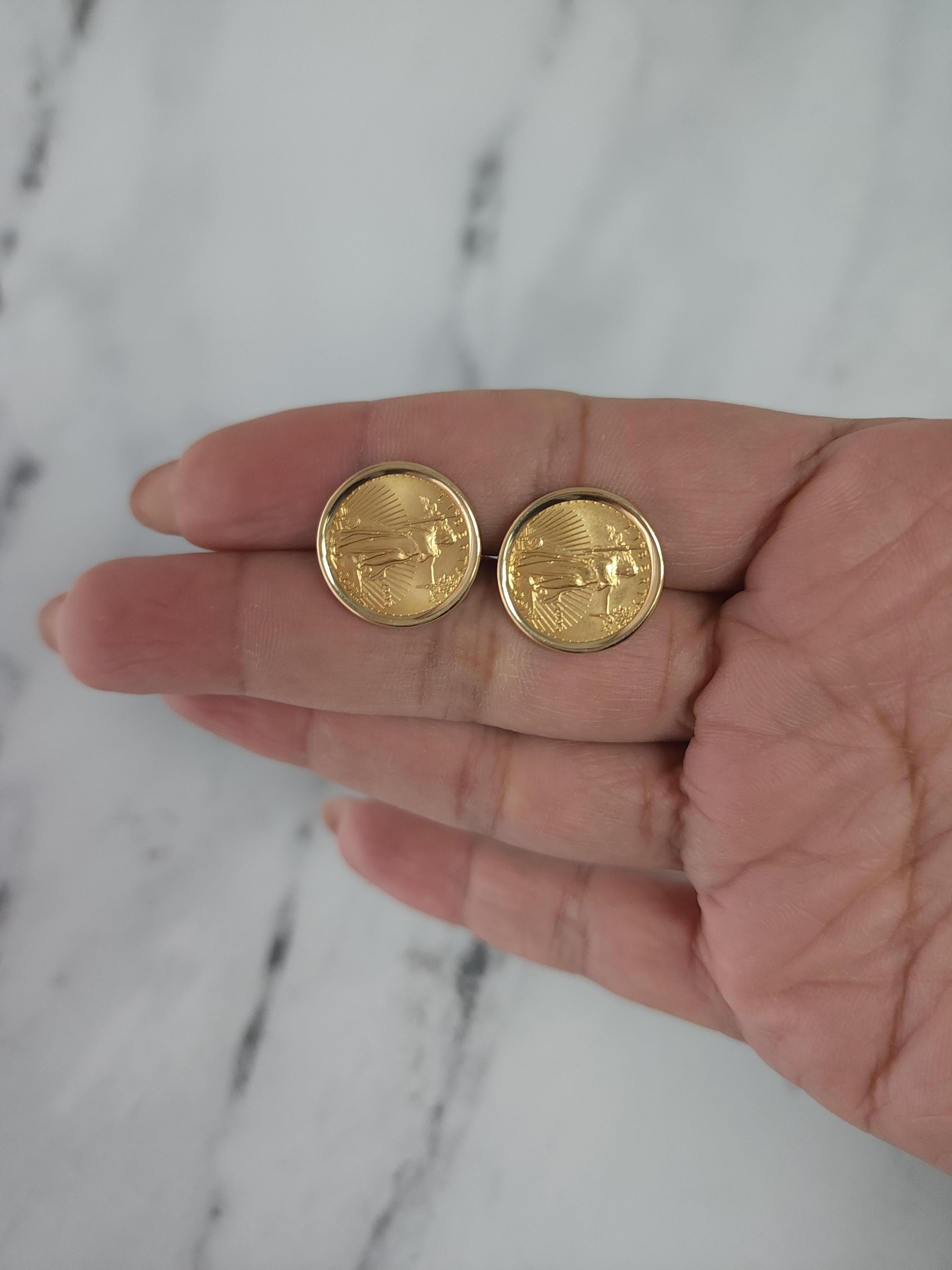 1995 1/10OZ American Eagle Lady Liberty Gold Coin Cuff Links Unisexe en vente