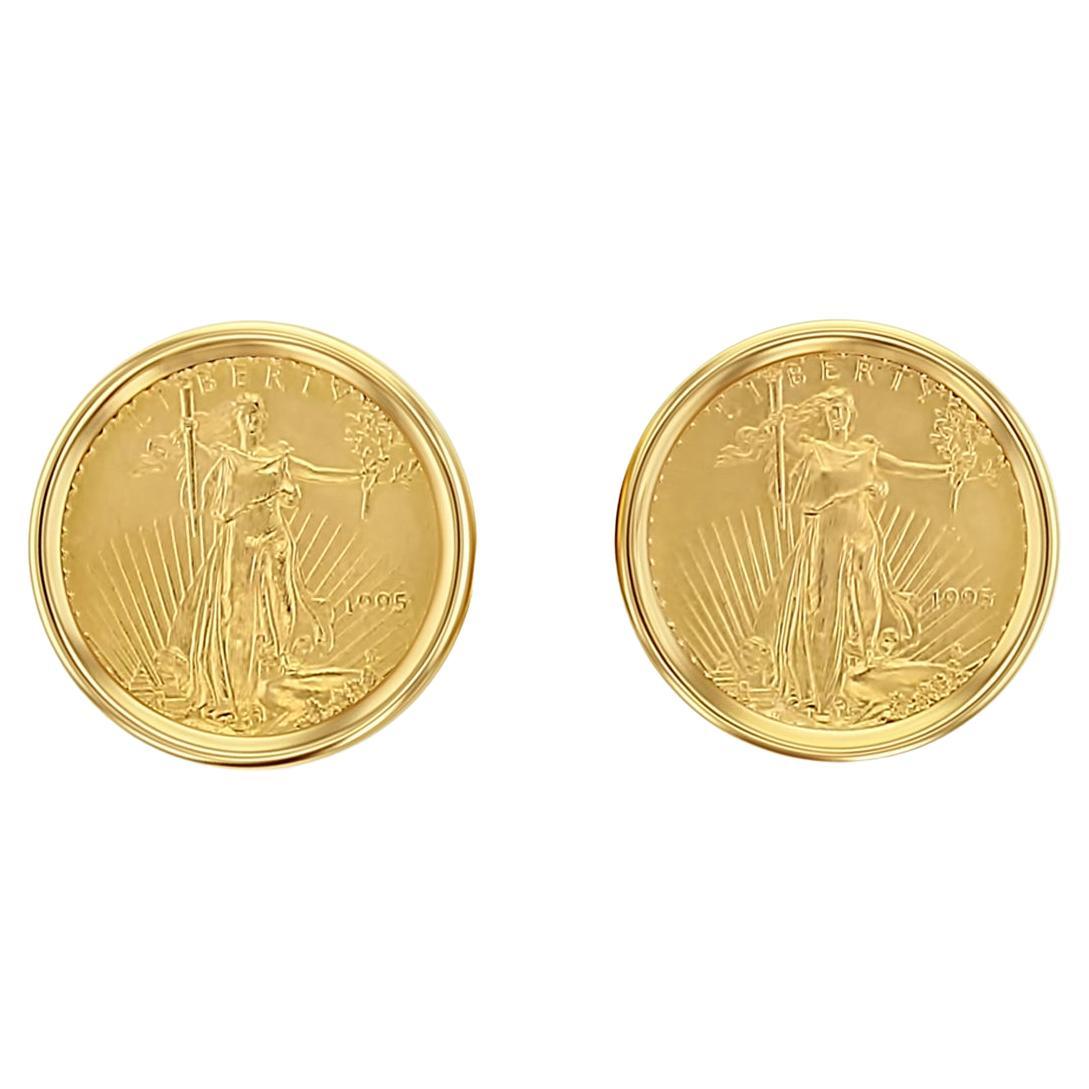1995 1/10OZ American Eagle Lady Liberty Gold Coin Cuff Links For Sale