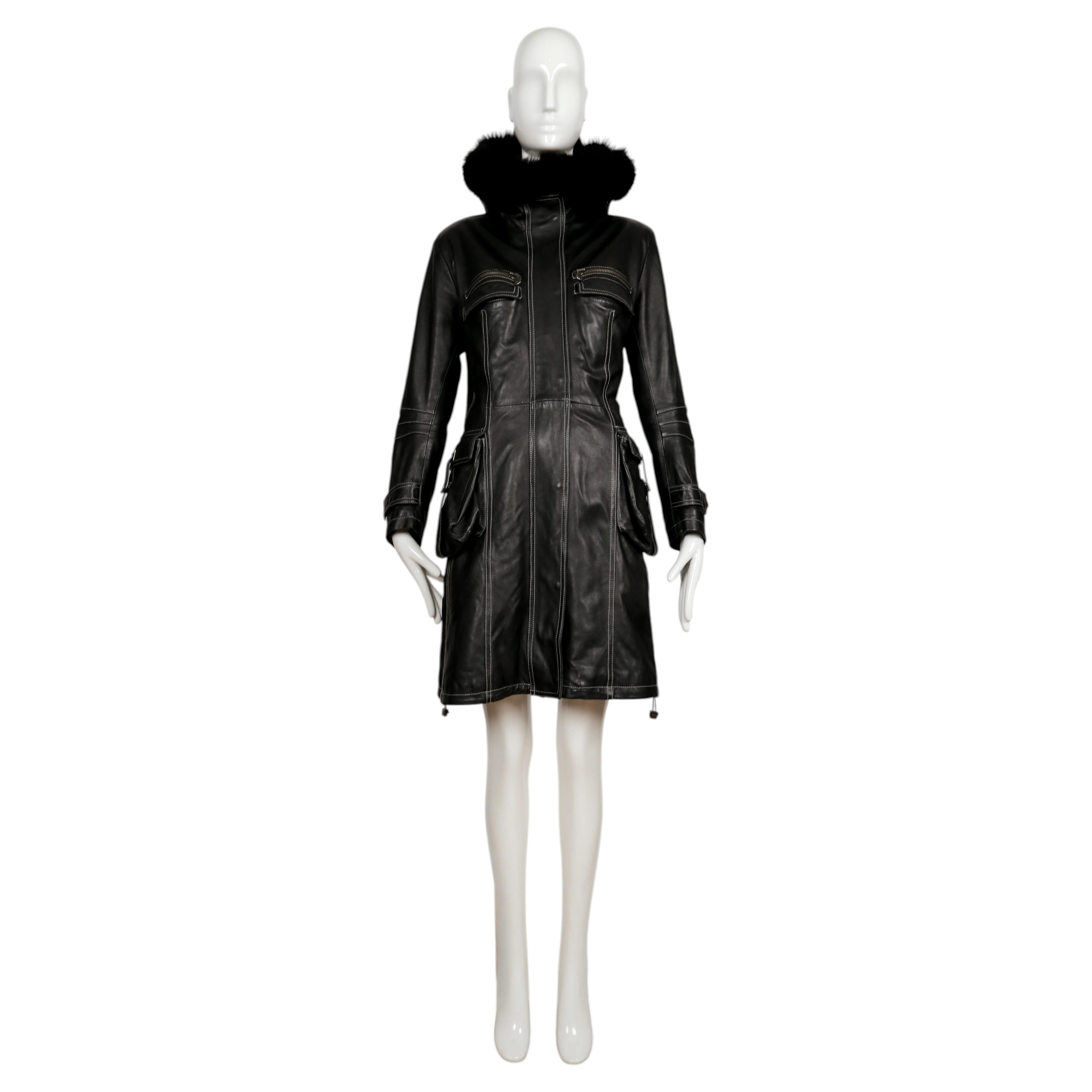 Pre-owned Alexander Mcqueen 1996  By Eo Bocci Black Leather Coat With White Topstitching