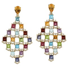 19.95 Boucles d'oreilles kaléidoscope en or 18 carats avec diamants et pierres multiples