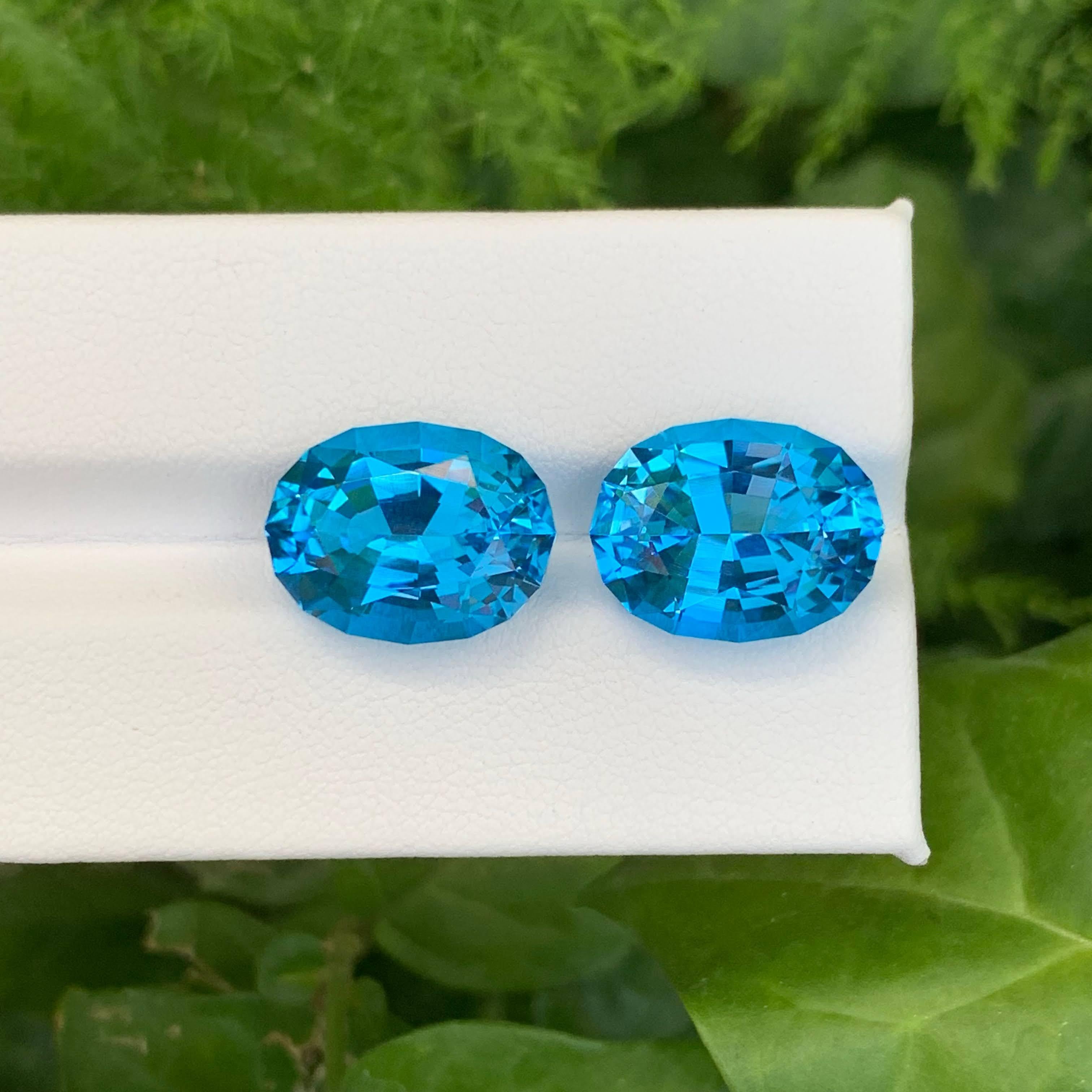 19,95 Carati di Topazio Blu Neon Naturale Sciolto Coppia Taglio Ovale Gemma del Madagascar in vendita 5