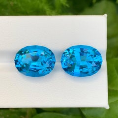 19.95 Carat Natural Loose Neon Blue Topaz Pair Oval Cut Madagascar's Gemstone