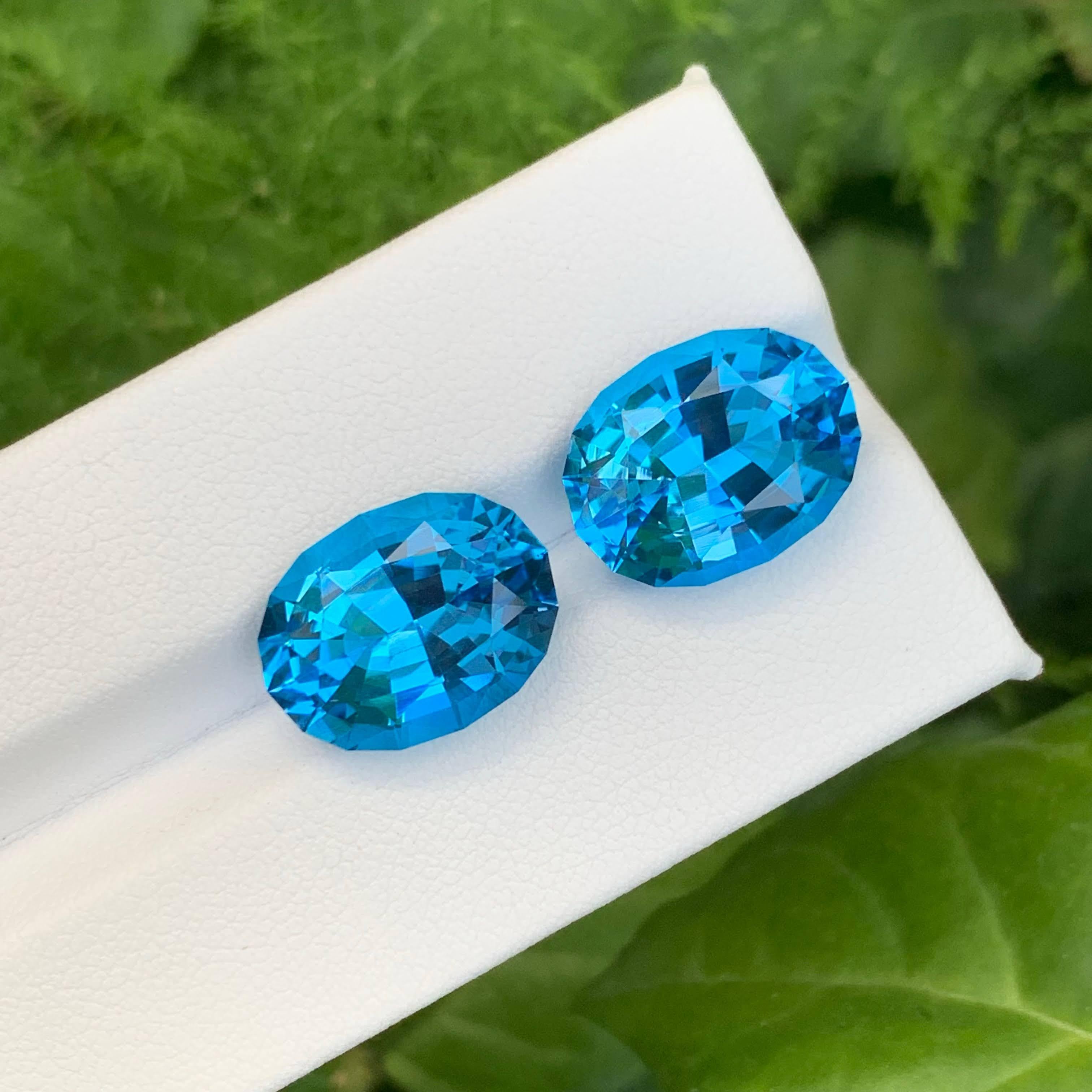 19,95 Carati di Topazio Blu Neon Naturale Sciolto Coppia Taglio Ovale Gemma del Madagascar in vendita 3