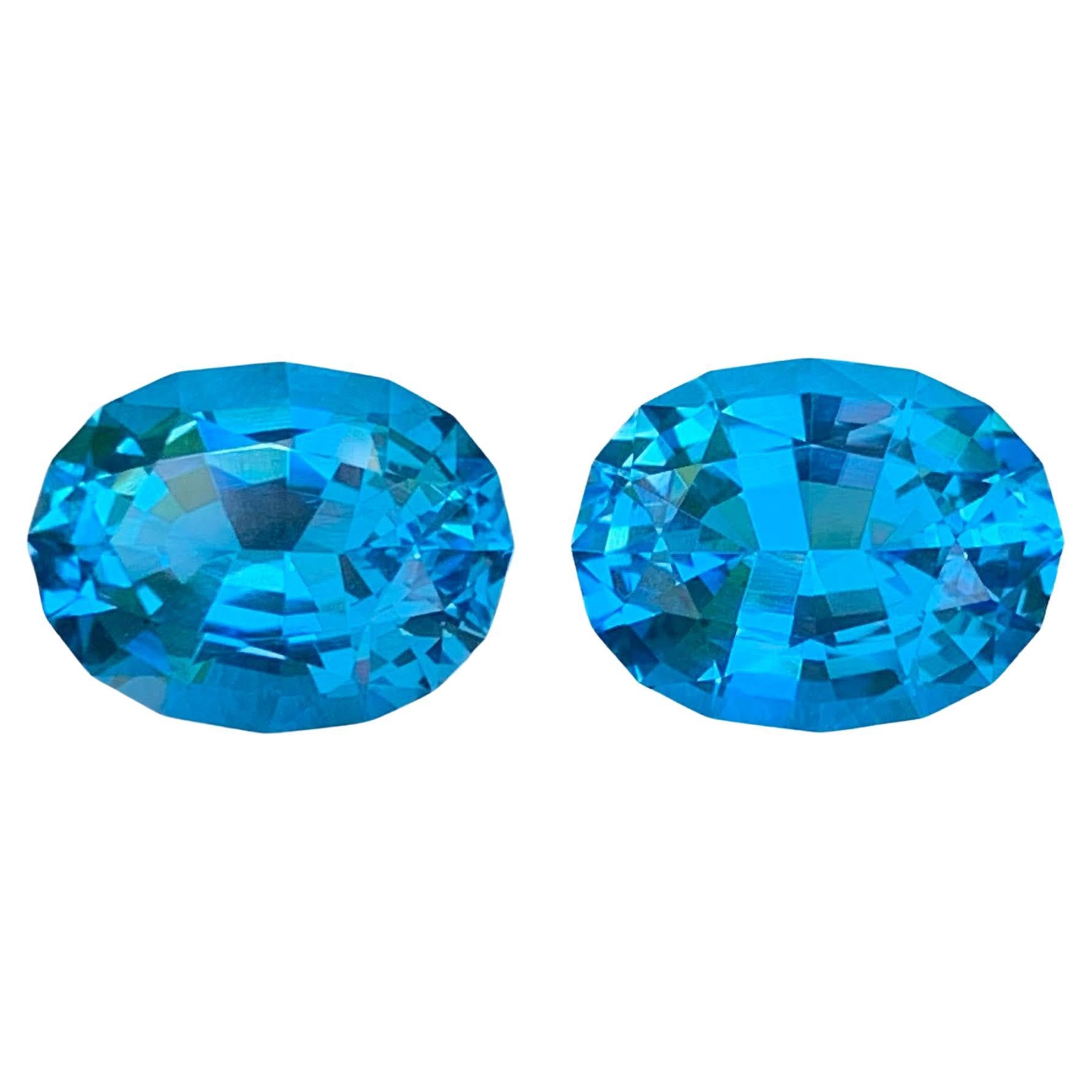 19,95 Carati di Topazio Blu Neon Naturale Sciolto Coppia Taglio Ovale Gemma del Madagascar