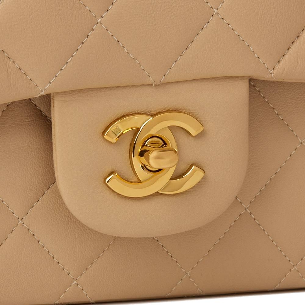 Women's 1995 Chanel Biege Quilted Lambskin Leather Medium Classic Double Flap Bag 