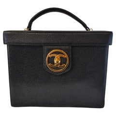 1995 Chanel black caviar leather vanity two-way shoulder or handle bag