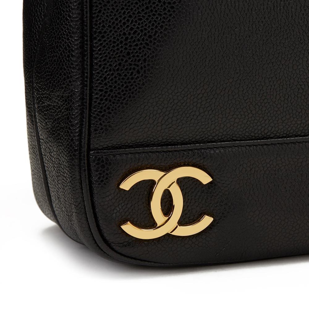 1995 Chanel Black Caviar Leather Vintage Logo Trim Shoulder Bag 2