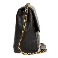 1995 Chanel Black Quilted Caviar Leather Vintage Classic Single Flap Bag
