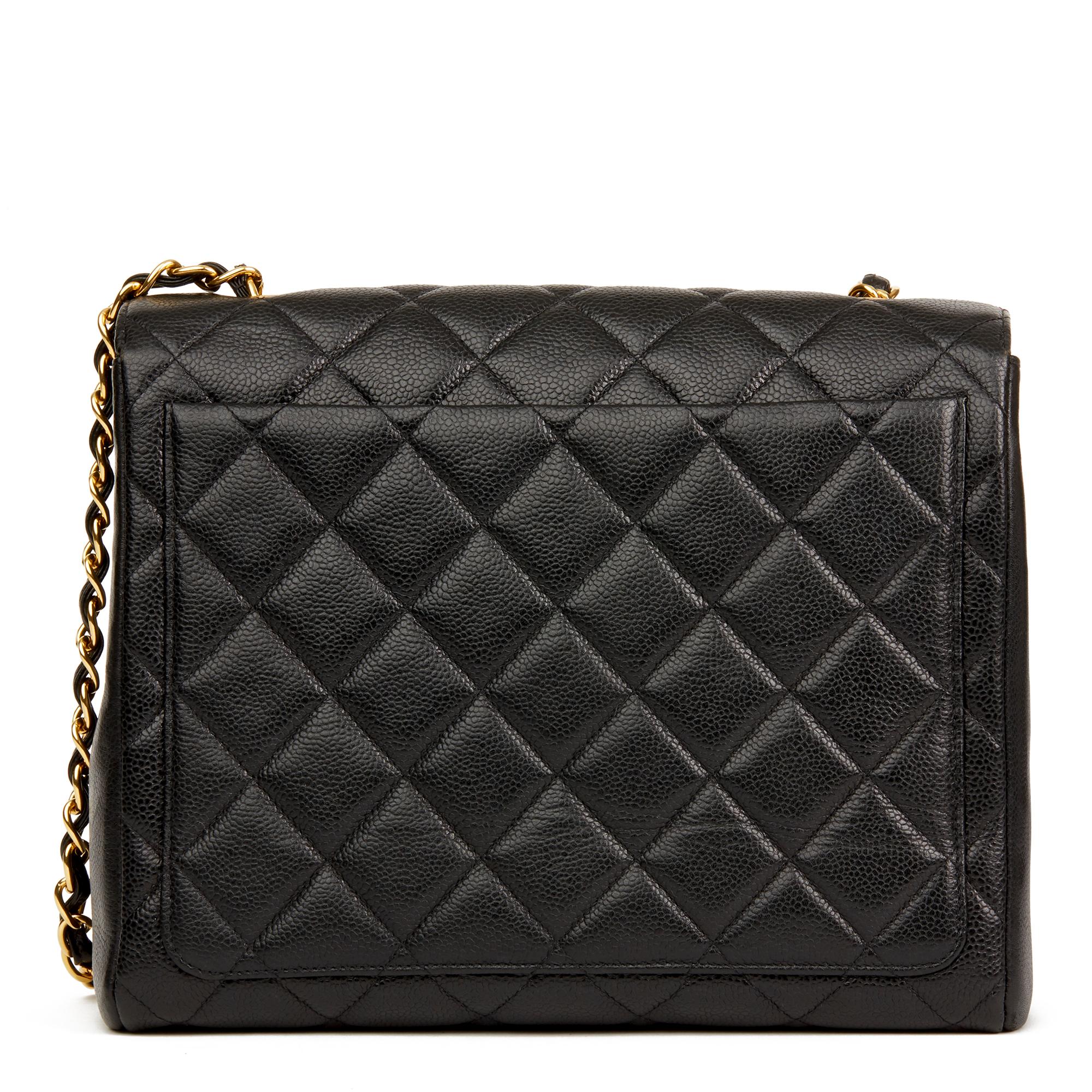 Women's 1995 Chanel Black Quilted Caviar Leather Vintage Classic Single Flap Bag