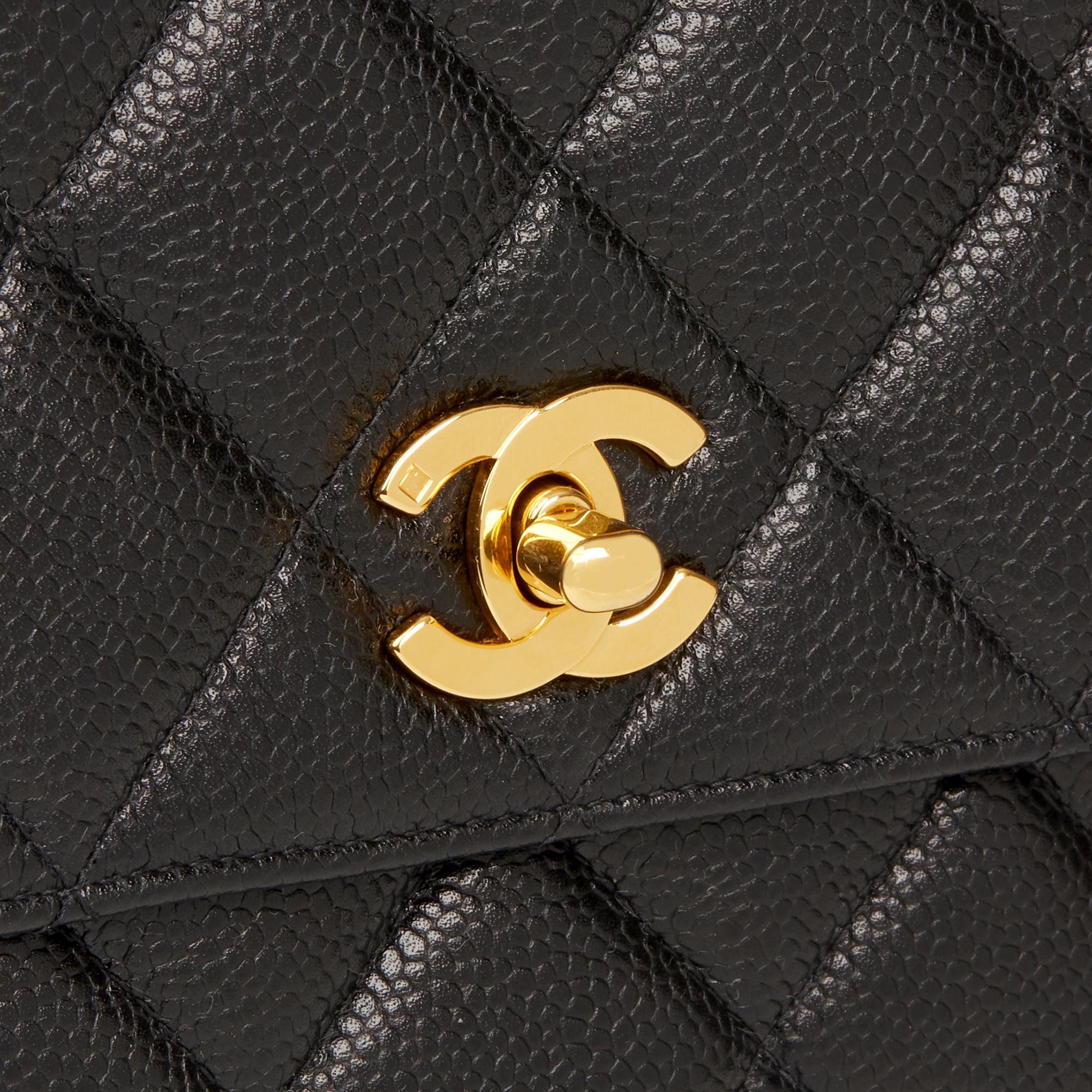 1995 Chanel Black Quilted Caviar Leather Vintage Classic Single Flap Bag 2
