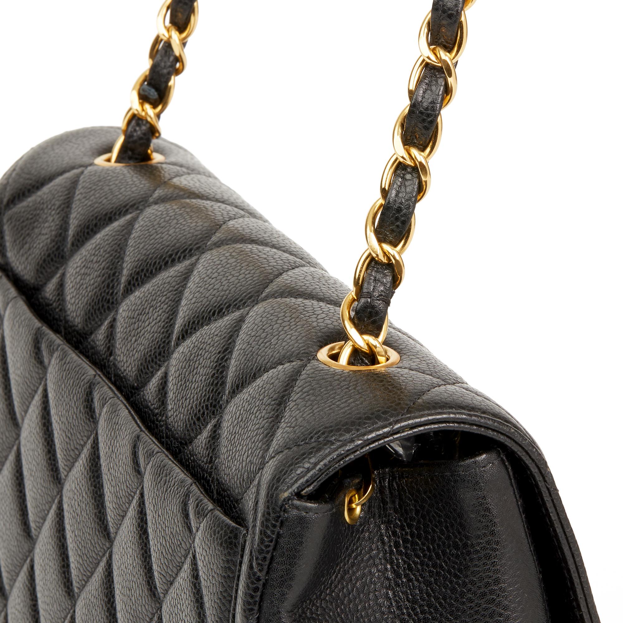 1995 Chanel Black Quilted Caviar Leather Vintage Classic Single Flap Bag 3
