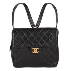 1995 Chanel Black Quilted Lambskin Vintage Classic Timeless Backpack