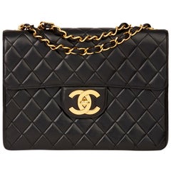 1995 Chanel Black Quilted Lambskin Vintage Jumbo XL Flap Bag