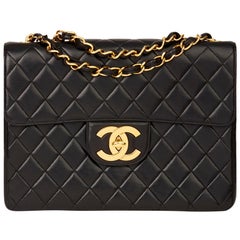 1995 Chanel Black Quilted Lambskin Retro Jumbo XL Flap Bag