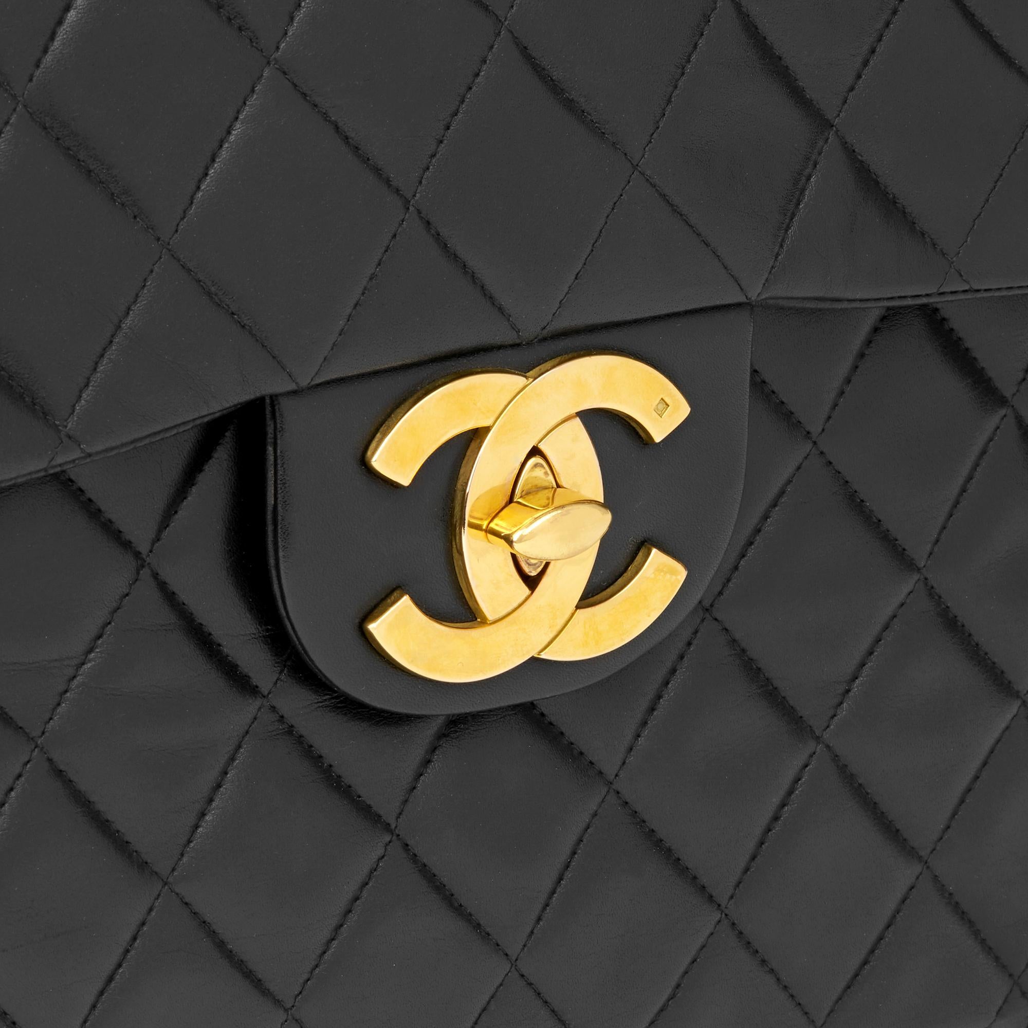 1995 Chanel Black Quilted Lambskin Vintage Maxi Jumbo XL Flap Bag  2