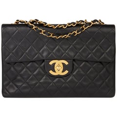 1995 Chanel Black Quilted Lambskin Vintage Maxi Jumbo XL Flap Bag