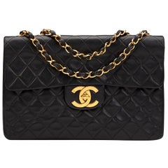 Chanel - Sac à rabat vintage Maxi Jumbo XL en cuir d'agneau matelassé noir, 1995