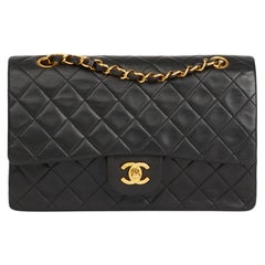 1995 Chanel Black Quilted Lambskin Vintage Medium Classic Double Flap Bag