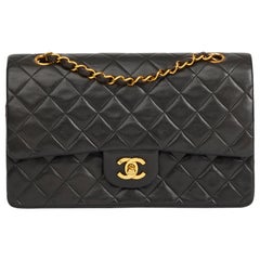 1995 Chanel Black Quilted Lambskin Vintage Medium Classic Double Flap Bag