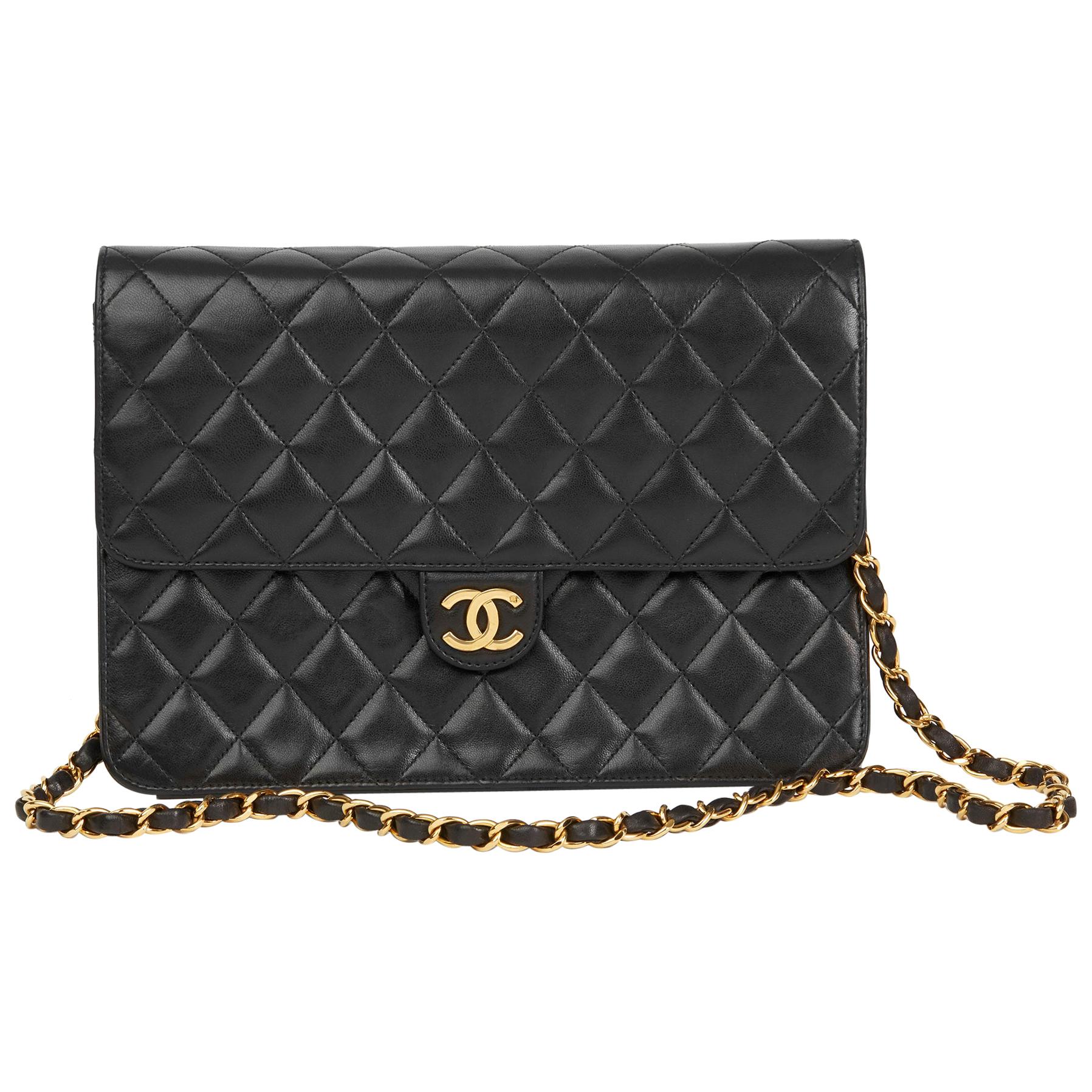 1995 Chanel Black Quilted Lambskin Vintage Medium Classic Single Flap Bag