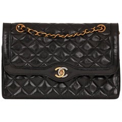 1995 Chanel Black Quilted Lambskin Vintage Medium Paris Limited Double Flap Bag