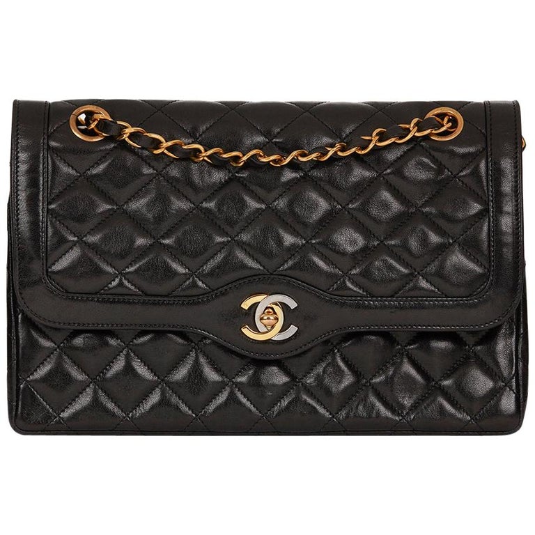 1995 Chanel Black Quilted Lambskin Vintage Medium Paris Limited Double