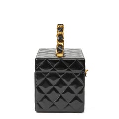 1995 Chanel Black Quilted Patent Leather Vintage Classic Vanity Case