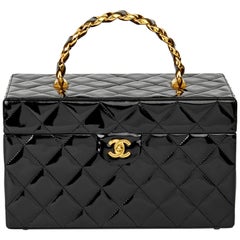 1995 Chanel Black Quilted Patent Leather Retro Classic Vanity Case