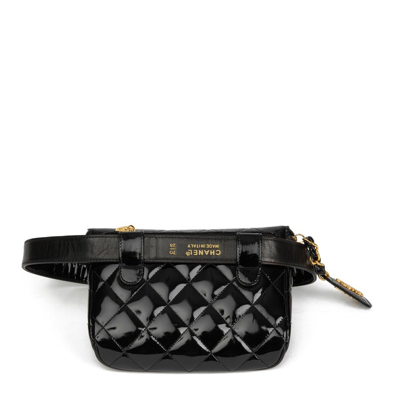 1995 Chanel Black Quilted Patent Leather Vintage Timeless Belt Bag at ...
