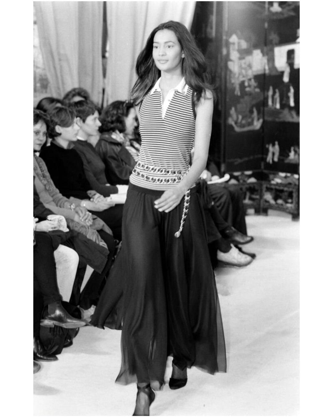 1995 Chanel Black Silk Chiffon Maxi Skirt For Sale 2