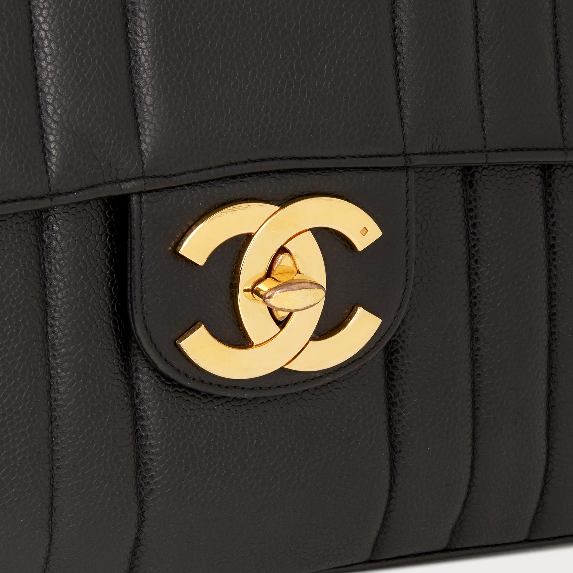 1995 Chanel Black Vertical Quilted Caviar Leather Vintage Jumbo XL Flap Bag 2