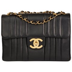 1995 Chanel Black Vertical Quilted Caviar Leather Vintage Jumbo XL Flap Bag