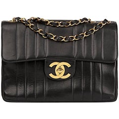 1995 Chanel Black Vertical Quilted Lambskin Vintage Jumbo XL Flap Bag