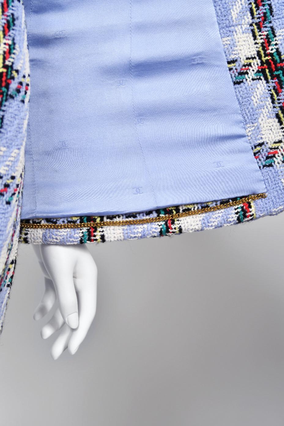1995 Chanel by Karl Lagerfeld Runway Periwinkle Plaid Wool Barbie Jacket & Skirt 9