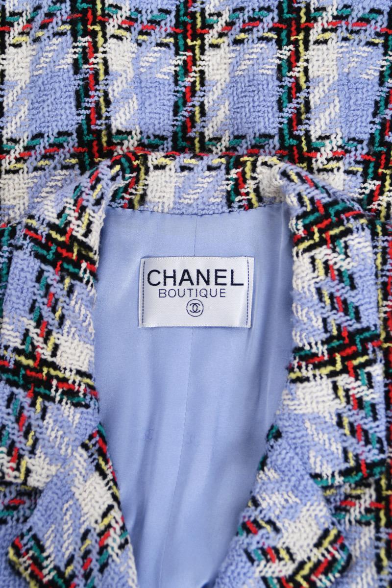 1995 Chanel by Karl Lagerfeld Runway Periwinkle Plaid Wool Barbie Jacket & Skirt 14