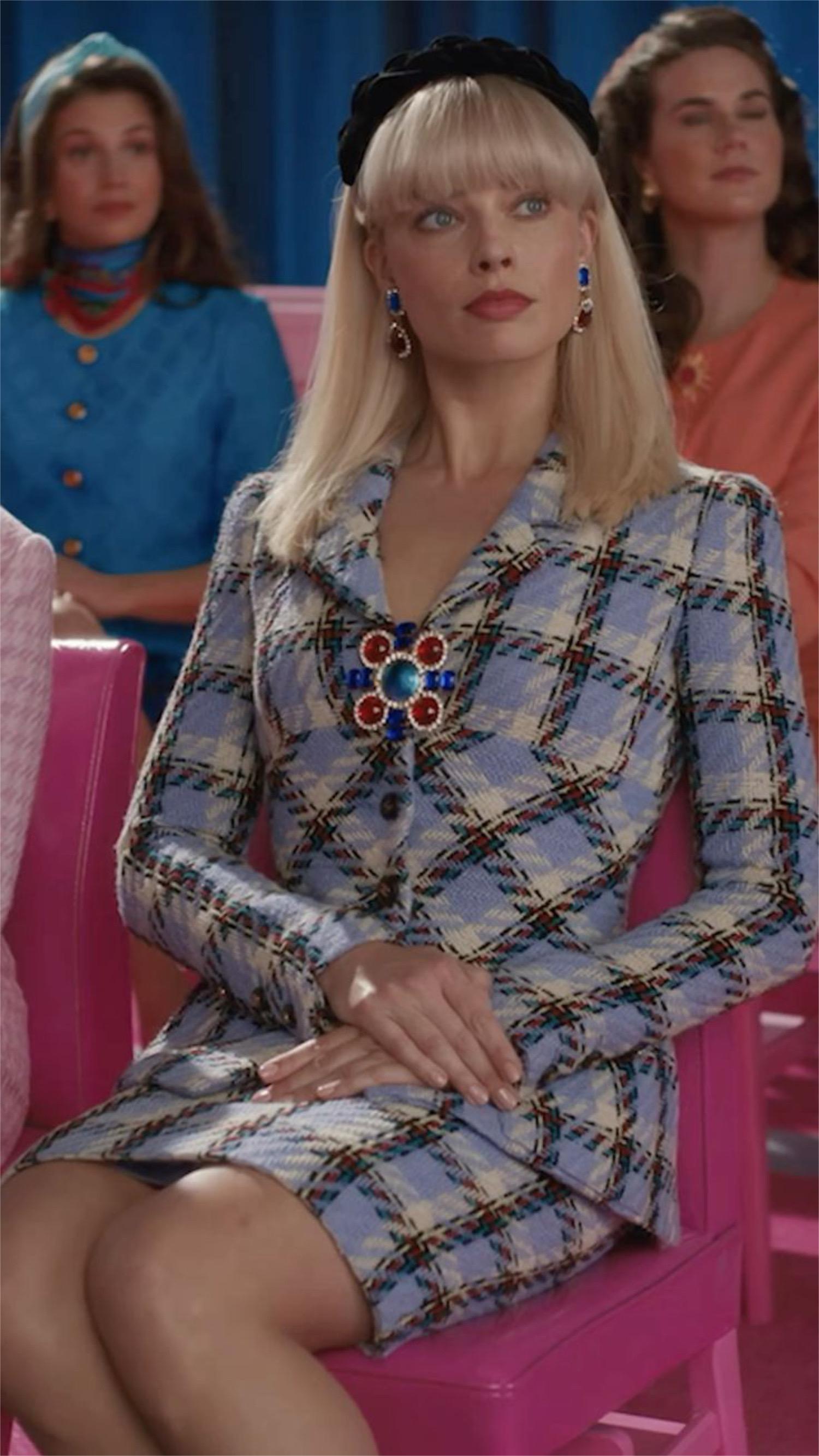 Women's 1995 Chanel by Karl Lagerfeld Runway Periwinkle Plaid Wool Barbie Jacket & Skirt